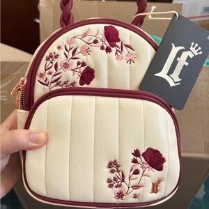 LF Floral Embroidered Cream and Burgundy Backpack
